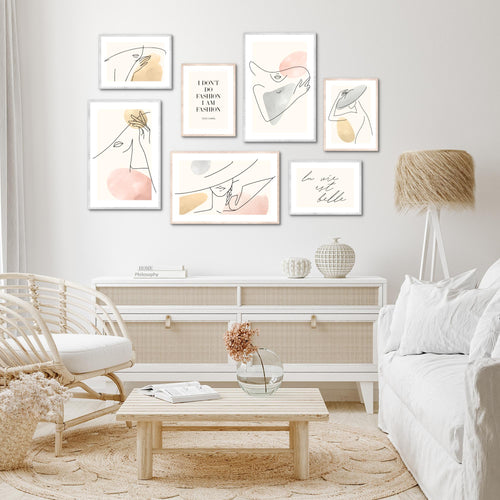 Novart Wandbilder Fashion - KOMPLETT AUFHÄNGFERTIG - mit Spruch Wohnzimmer Mädchen Teenager - 7 Moderne Mood-Bilder - N022071a