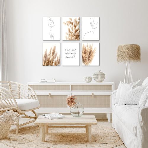 Novart Wandbilder Set Boho Pampasgras - KOMPLETT AUFHÄNGFERTIG - Made in Germany - Moderne Bilder  Wohnzimmer Schlafzimmer - N012464a