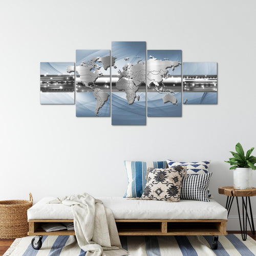 Runa Art - Bilder Weltkarte 200 x 100 cm 5 Teilig XXL Wanddekoration Design Grau 109351c