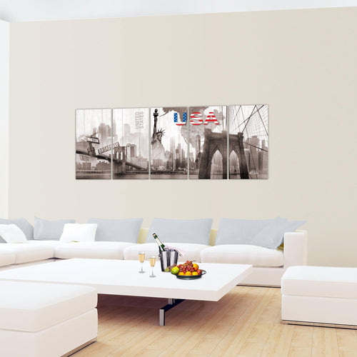 Runa Art Wandbild New York 1 Teilig 100 x 40 cm Modern Bild auf Vlies Leinwand USA Freiheitsstatue Wohnzimmer Büro Bunt 034712a