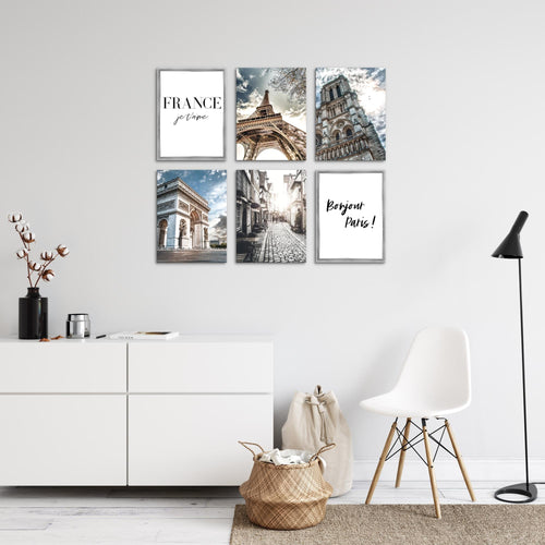 Novart Wandbilder Set Paris France - KOMPLETT AUFHÄNGFERTIG - Made in Germany - Moderne Bilder  Wohnzimmer Schlafzimmer - N005164a