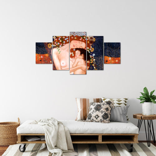 Runa Art Bild Wohnzimmer Gustav Klimt Mutter und Kind 5 Teilig Frau Braun Wandbilder auf Vlies Leinwand 700253a