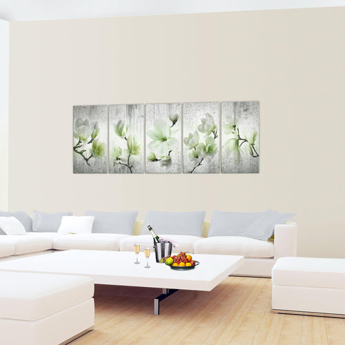 Runa Art Wandbild Blumen Magnolien 1 Teilig 100 x 40 cm Modern Bild auf Vlies Leinwand Abstrakt Wohnzimmer Grau Rosa 007712b