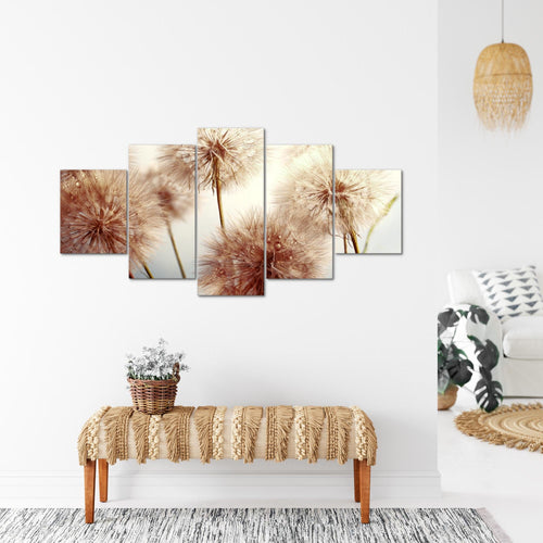 Runa Art Bild Wohnzimmer Schlafzimmer Blumen Pusteblumen 5 Teilig Natur Grau Rosa Wandbilder auf Vlies Leinwand 042053a