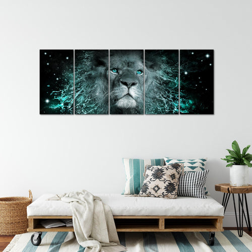 Runa Art Wandbild XXL Sternzeichen Löwe Wohnzimmer Schlafzimmer 200 x 80 cm Lila 5 Teilig - Made in Germany - 040755c
