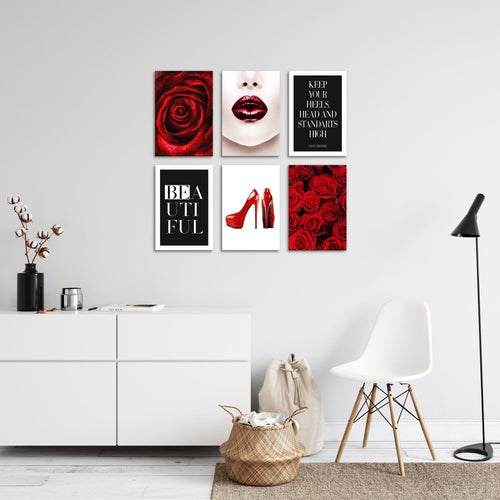 Novart Wandbilder - KEIN EXTRA RAHMEN BENÖTIGT - Wohnzimmer Mädchen Teenager - Bilder Modern Fashion - Rot Rosen - N019065a