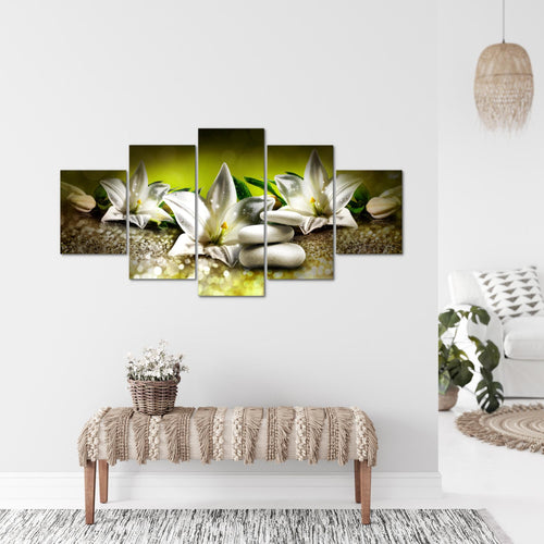 Runa Art Wandbilder Blumen Lilien 5 Teilig Bild auf Vlies Leinwand Deko Wohnzimmer Abstrakt Beige Braun 035852a