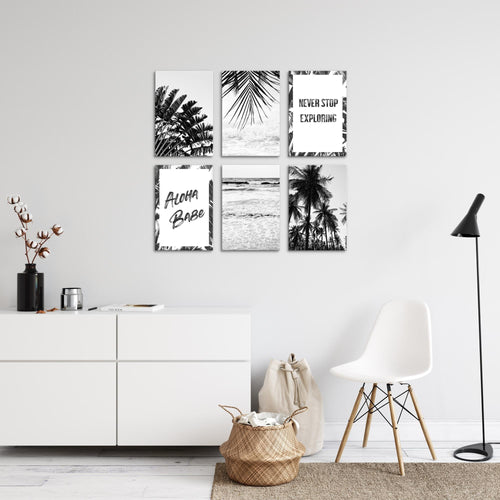 Novart Wandbilder Set Palmen - KOMPLETT AUFHÄNGFERTIG - Made in Germany - Moderne Bilder  Wohnzimmer Schlafzimmer - N013964a