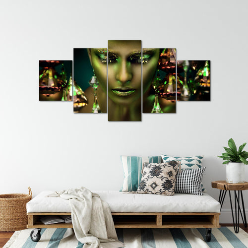 Runa Art Wandbilder Frau Gesicht Lippen 5 Teilig Bild auf Vlies Leinwand Deko Wohnzimmer Schlafzimmer Kosmetik Fashion Schwarz Gold 042152c