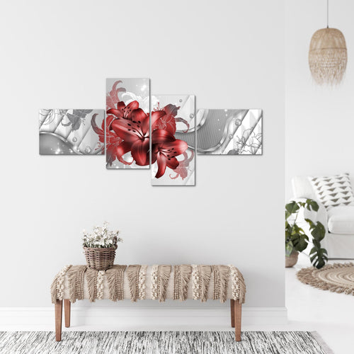 Runa Art Bild Modern Blumen Lilien - Made in Germany - Wandbilder Abstrakt Grau Türkis 4 Teilig 016542a