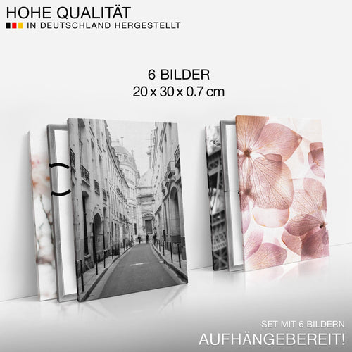 Novart Wandbilder - KEIN EXTRA RAHMEN BENÖTIGT - Wohnzimmer Mädchen Teenager - Bilder Modern Paris - Rosa Blumen - N004965a