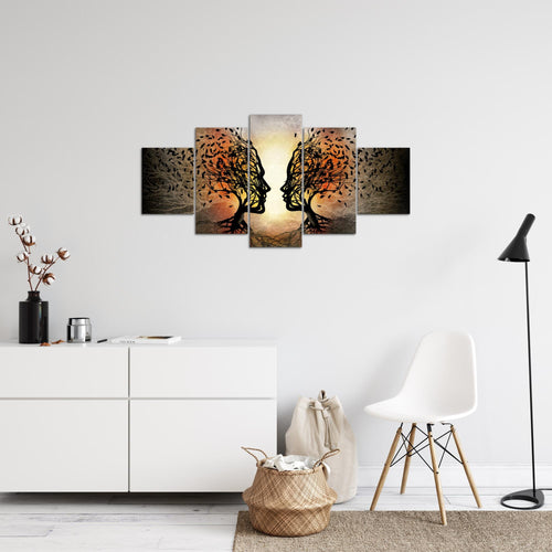 Runa Art - Bilder Liebe Paar 200 x 100 cm 5 Teilig XXL Wanddekoration Design Schwarz Orange 041251a
