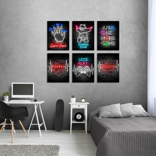 Novart Wandbilder Set Gamer Spielkonsole - KOMPLETT AUFHÄNGFERTIG - Made in Germany - Moderne Bilder  Kinderzimmer Junge Teenager - N027964a