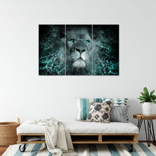 Runa Art Wandbilder Afrika Löwe Bild XXL Wohnzimmer Schlafzimmer Schwarz Gold Abstrakt Tiere 120 x 80 cm 3 Teilig 040731a
