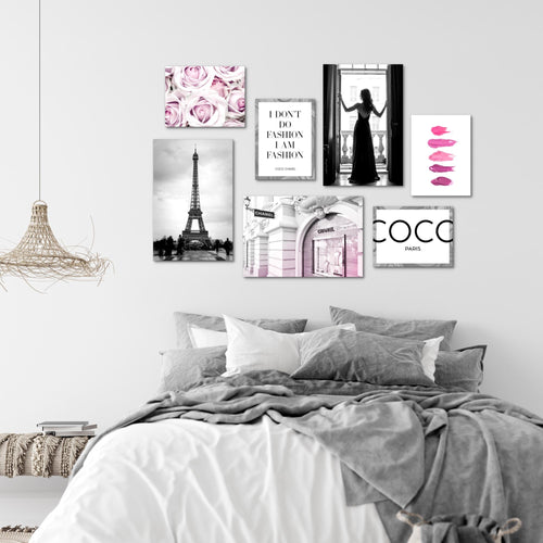 Novart Wandbilder Fashion - KOMPLETT AUFHÄNGFERTIG - Coco Wohnzimmer Mädchen Teenager - 7 Moderne Mood-Bilder - N015671a
