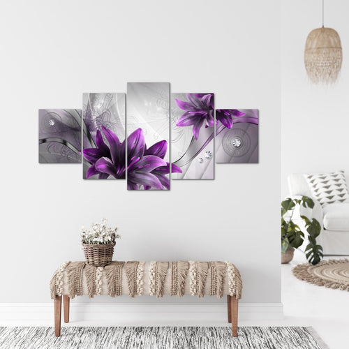 Runa Art Bild Wohnzimmer Schlafzimmer Blumen Lilien 5 Teilig Abstrakt Grau Violett Wandbilder auf Vlies Leinwand 036853b