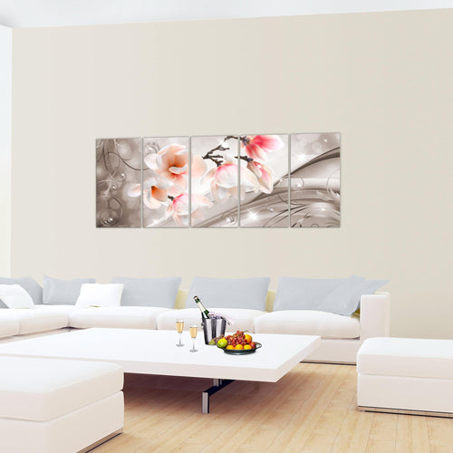 Runa Art Wandbild Blumen Abstrakt 1 Teilig 100 x 40 cm Modern Bild auf Vlies Leinwand Diamant Wohnzimmer Grau Türkis 035312c