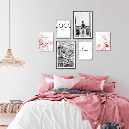 Novart Wandbilder Set Fashion Coco - KEIN EXTRA RAHMEN BENÖTIGT -  Modern Deko  - Wohnzimmer Mädchen Teenager N021763a