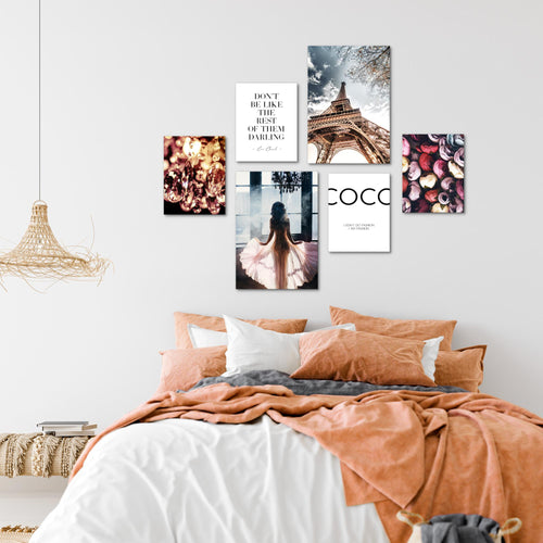 Novart Wandbilder Set Fashion Paris Coco - KEIN EXTRA RAHMEN BENÖTIGT -  Modern Deko  - Wohnzimmer Mädchen Teenager N008263a