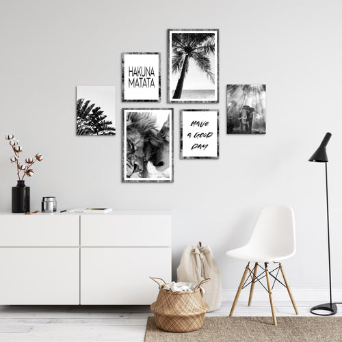 Novart Wandbilder Set Löwen Liebe Schwarz Weiss - KEIN EXTRA RAHMEN BENÖTIGT -  Modern Deko  - Wohnzimmer Schlafzimmer N014663a