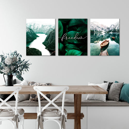 Novart AUFHÄNGFERTIG - Wandbilder Set Landschaft See Berge Grün - Wohnzimmer Bild XXL N020836a