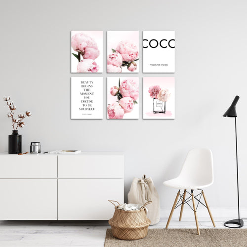 Novart Wandbilder - KEIN EXTRA RAHMEN BENÖTIGT - Wohnzimmer Mädchen Teenager - Bilder Modern Fashion Blumen - Rosa - N009465a