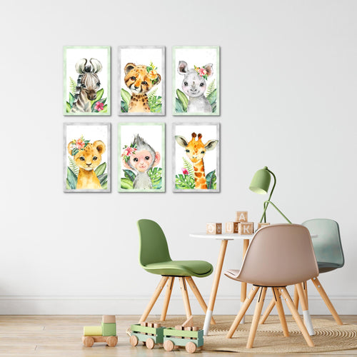 Novart Wandbilder Set Tiere Afrika - KOMPLETT AUFHÄNGFERTIG - Made in Germany - Moderne Bilder  Kinderzimmer Mädchen Junge - N017364a