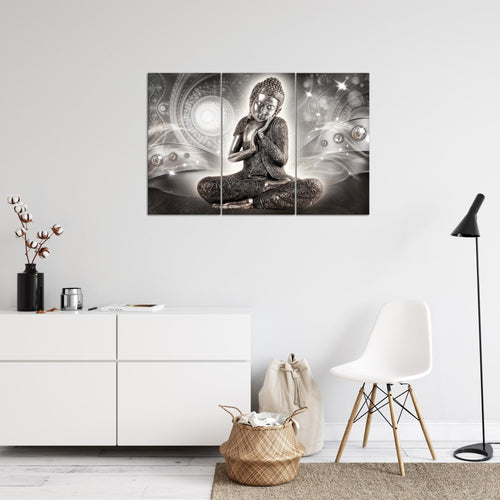 Runa Art Wandbilder Buddha Zen Bild XXL Wohnzimmer Schlafzimmer Grau Feng Shui 120 x 80 cm 3 Teilig 041631b