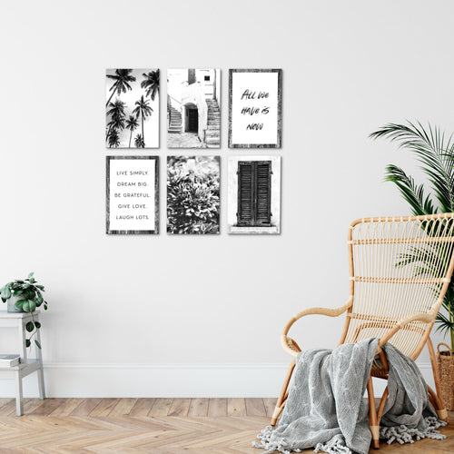 Novart Wandbilder - KEIN EXTRA RAHMEN BENÖTIGT - Wohnzimmer Schlafzimmer - Bilder Modern Alte Stadt Palmen - Schwarz Weiss - N015065a