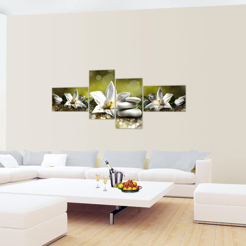 Runa Art Bild Modern Blumen Lilien - Made in Germany - Wandbilder Abstrakt Beige Braun 4 Teilig 035842a