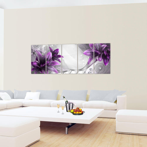 Runa Art Wandbild Blumen Lilien 1 Teilig 100 x 40 cm Modern Bild auf Vlies Leinwand Abstrakt Wohnzimmer Grau Blau 036812c