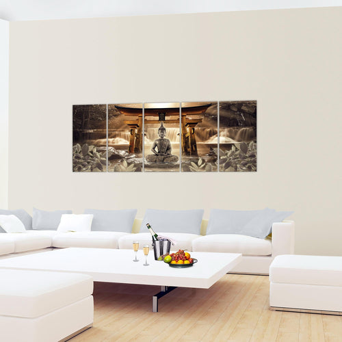 Runa Art Wandbild XXL Feng Shui Buddha Wohnzimmer Schlafzimmer 200 x 80 cm Rot Grau 5 Teilig - Made in Germany - 036455c
