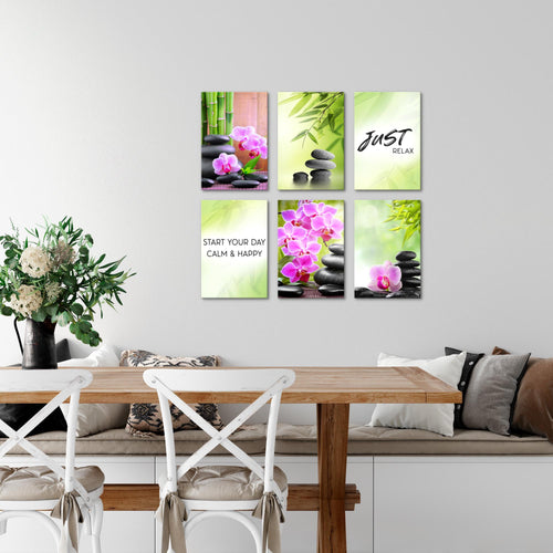 Novart Wandbilder - KEIN EXTRA RAHMEN BENÖTIGT - Wohnzimmer Schlafzimmer - Bilder Modern Feng Shui Wellness - Grün Lila - N003465a