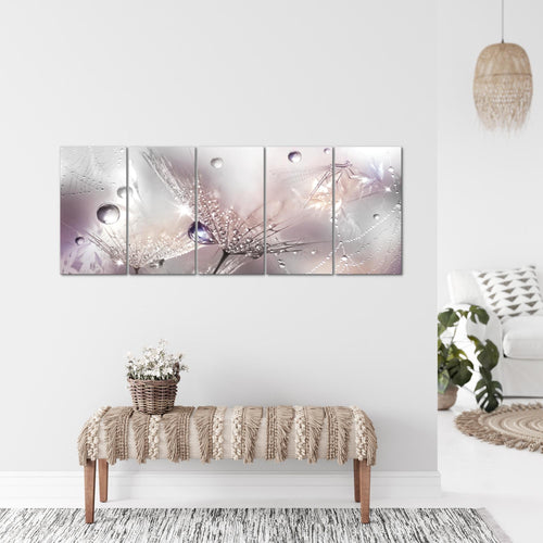 Runa Art Wandbild XXL Blumen Pusteblumen Wohnzimmer Schlafzimmer 200 x 80 cm Rosa Grau 5 Teilig - Made in Germany - 043155b