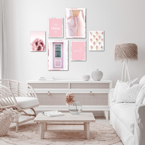 Novart Wandbilder Set Fashion Rosa - KEIN EXTRA RAHMEN BENÖTIGT -  Modern Deko  - Wohnzimmer Mädchen Teenager N020463a