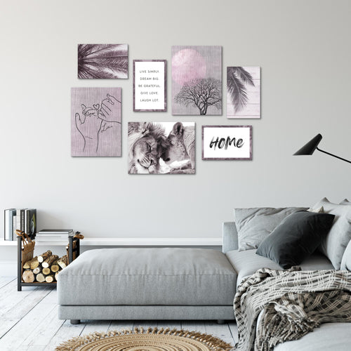 Novart Wandbilder Home - KOMPLETT AUFHÄNGFERTIG - Löwen Liebe Wohnzimmer Schlafzimmer - 7 Moderne Mood-Bilder - N018571c