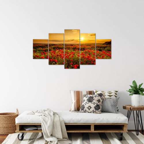 Runa Art - Bilder Mohnblumen 200 x 100 cm 5 Teilig XXL Wanddekoration Design Rot 043951a