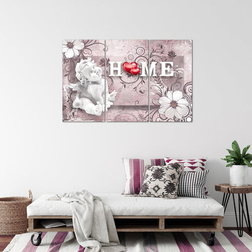 Runa Art Wandbilder Engel Vintage Bild XXL Wohnzimmer Schlafzimmer Grau Rot Blumen 120 x 80 cm 3 Teilig 030831c