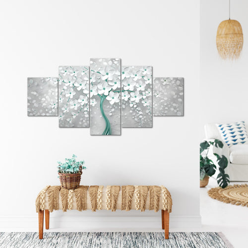 Runa Art Bild Wohnzimmer Schlafzimmer Blumen 5 Teilig Abstrakt Baum Weiss Gold Wandbilder auf Vlies Leinwand 039753a