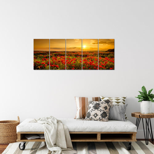 Runa Art Wandbild XXL Mohnblumen Wohnzimmer Schlafzimmer 200 x 80 cm Rot 5 Teilig - Made in Germany - 043955a