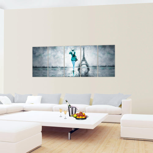 Runa Art Wandbild Paris Eifelturm 1 Teilig 100 x 40 cm Modern Bild auf Vlies Leinwand Abstrakt Wohnzimmer Schlafzimmer Türkis Grau 035612b