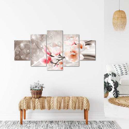Runa Art Wandbilder Blumen Abstrakt 5 Teilig Bild auf Vlies Leinwand Deko Wohnzimmer Diamant Grau Türkis 035352c