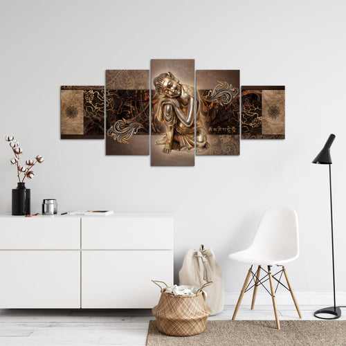 Runa Art Wandbilder Buddha Zen 5 Teilig Bild auf Vlies Leinwand Deko Wohnzimmer Schlafzimmer Feng Shui Gold 041352a