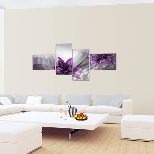 Runa Art Bild Modern Blumen Lilien - Made in Germany - Wandbilder Abstrakt Grau Violett 4 Teilig 036842b