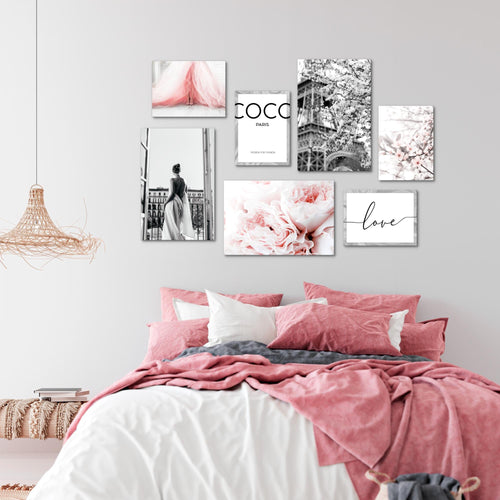 Novart Wandbilder Fashion - KOMPLETT AUFHÄNGFERTIG - Coco Wohnzimmer Mädchen Teenager - 7 Moderne Mood-Bilder - N021771a