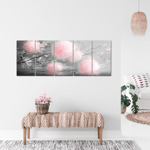Runa Art Wandbild XXL Pusteblumen Wohnzimmer Schlafzimmer 200 x 80 cm Grau Türkis 5 Teilig - Made in Germany - 044255c