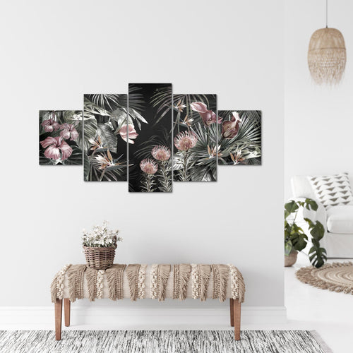 Runa Art Wandbilder Blumen 5 Teilig Bild auf Vlies Leinwand Deko Wohnzimmer Vintage Natur Grün 043352b