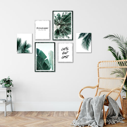 Novart Wandbilder Set Palmen Grün - KEIN EXTRA RAHMEN BENÖTIGT -  Modern Deko  - Wohnzimmer Schlafzimmer N014763a