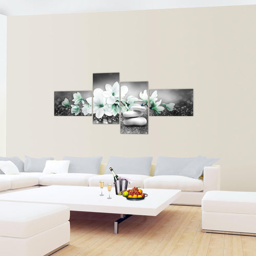 Runa Art Bild Modern Blumen Magnolien - Made in Germany - Wandbilder Abstrakt Grau Rosa 4 Teilig 035442a