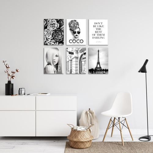 Novart Wandbilder Set Fashion Coco - KOMPLETT AUFHÄNGFERTIG - Made in Germany - Moderne Bilder  Wohnzimmer Schlafzimmer - N009064a